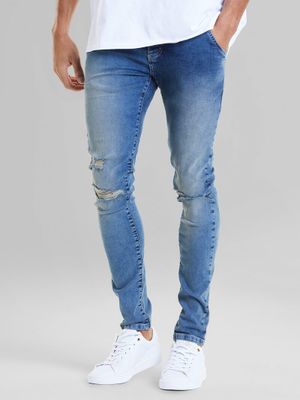 Distressed Slim Fit Washed Blue