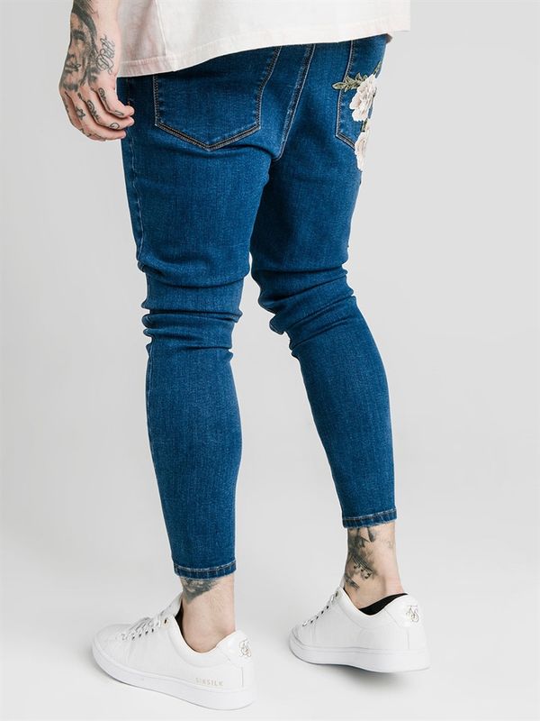 Flower Applique Denims Midstone Blue