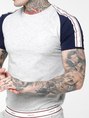 Raglan Taped Sports Gym Tee Grey