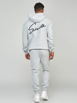 Script Embroidery Hood Grey