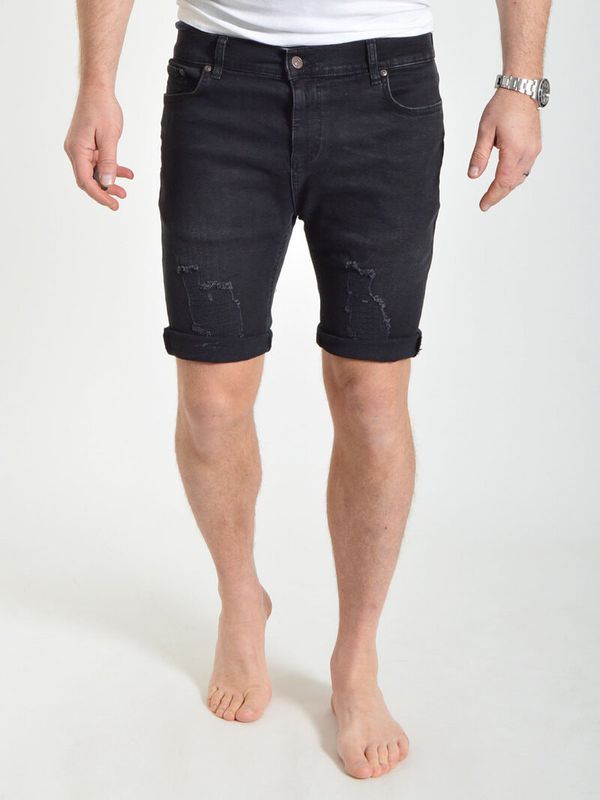 Core Distressed Denim Shorts Washed Black
