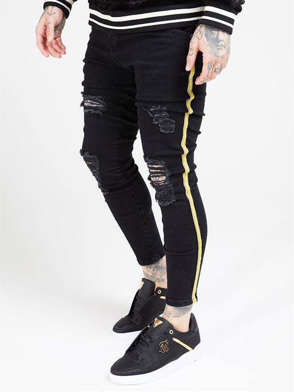 Distressed Gold Stripe Denims Black