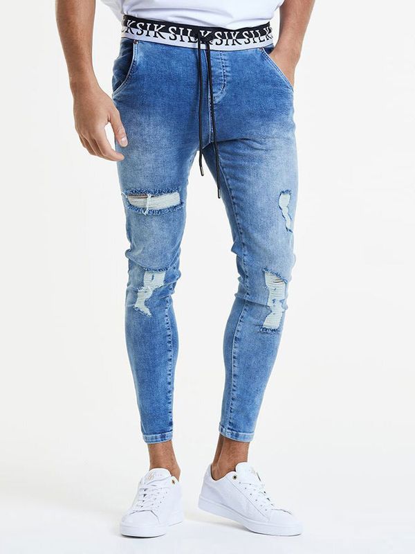 Skinny Elasticated Denim Washed Raw Blue