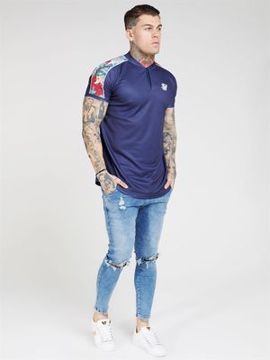 70's Floral Baseball Tee Navy