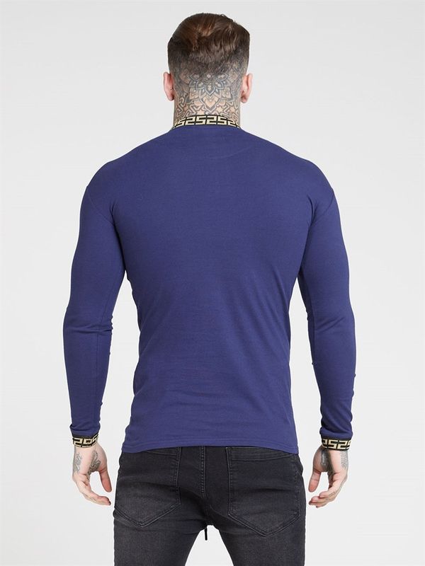 Chain Rib Collar Cuff Tee Navy