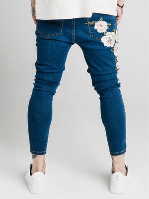Flower Applique Denims Midstone Blue