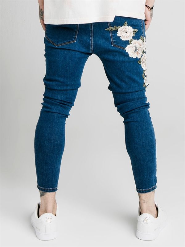 Flower Applique Denims Midstone Blue