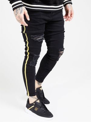 Distressed Gold Stripe Denims Black