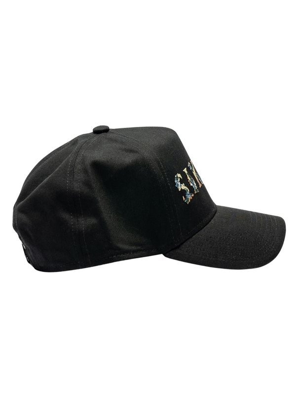 Floral Embroidery Cap Black