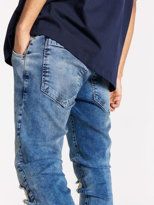 Distressed Slim Fit Washed Blue