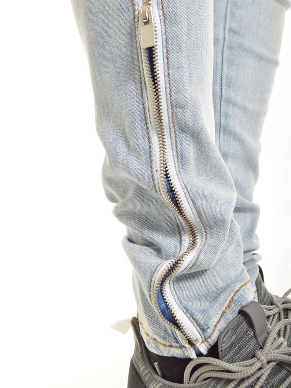 Side Zipper Jeans Light Blue
