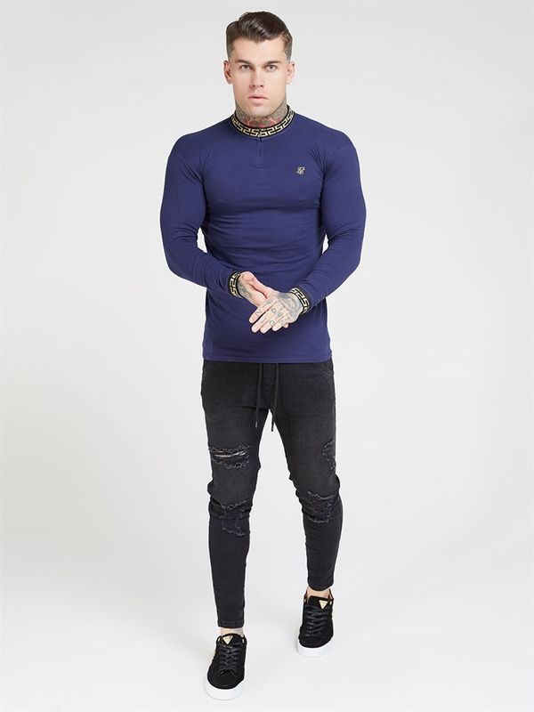 Chain Rib Collar Cuff Tee Navy