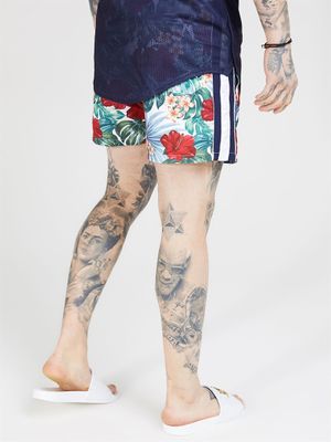 70's Floral Swim Shorts Navy/White