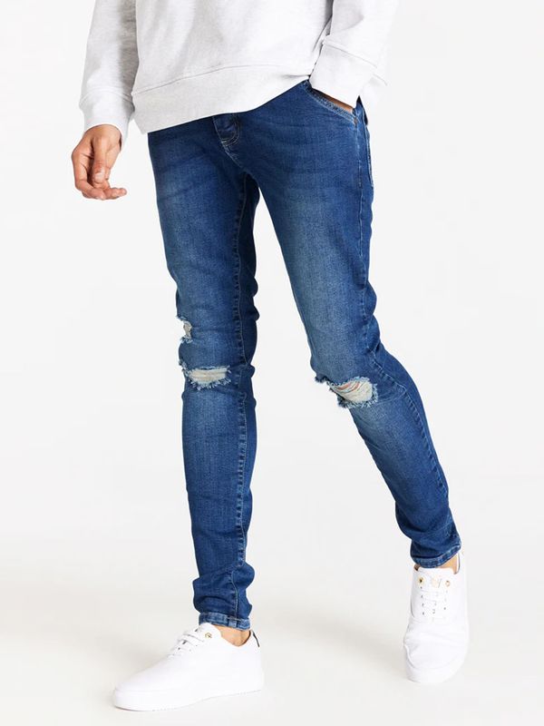 Blue Distressed Slim Fit Jeans