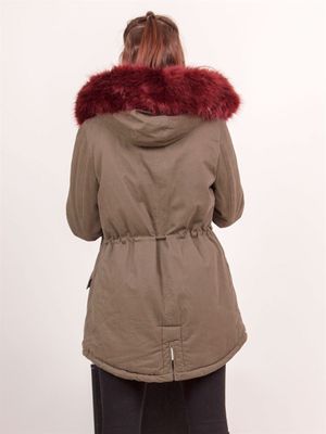 Womens Fur Lining Parka Khaki/Burgundy