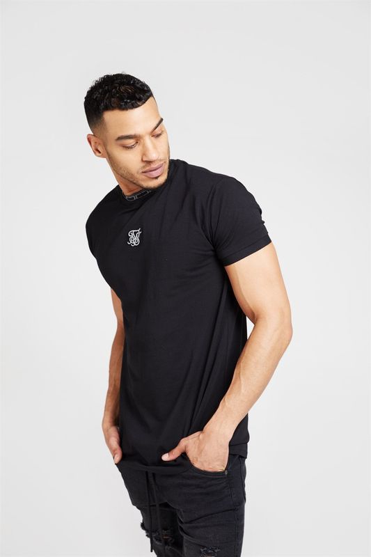Inset Cuff Tape Collar Tee Black