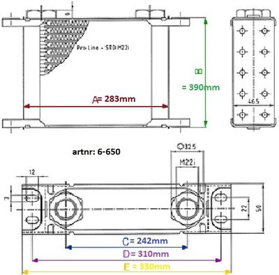 Oljekylare 50 rader cellpaket L:283mm H: 390 mm