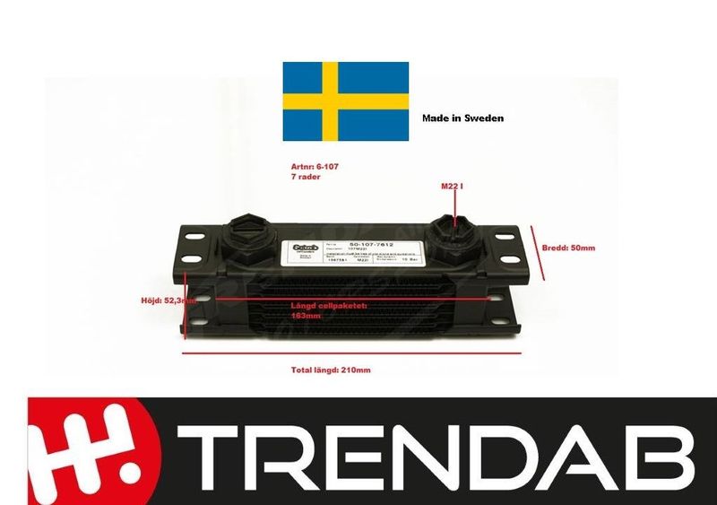 Oljekylare 7 rad cellpaketet L:163 mm Höjd 52,3 mm