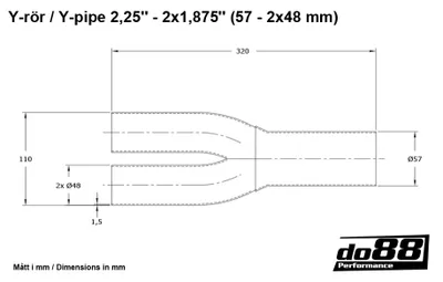 Y-rör 2,25" – 2x1,875" (57–2x48 mm)