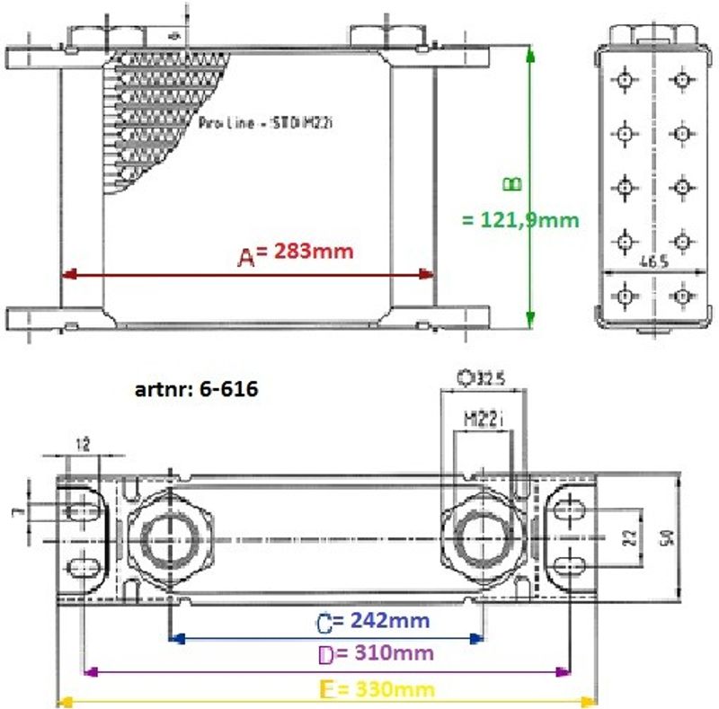 oljekylare 16 rader cellpaket L: 283 mm H: 121,9 mm