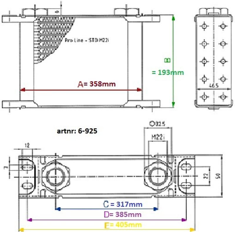 Oljekylare 25 rad cellpaket L: 358 mm H: 317 mm