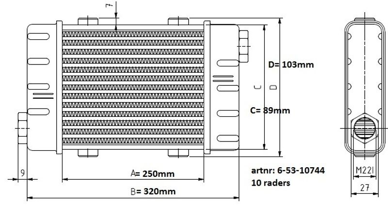 Oljekyl Slimline L:250mm 10rad