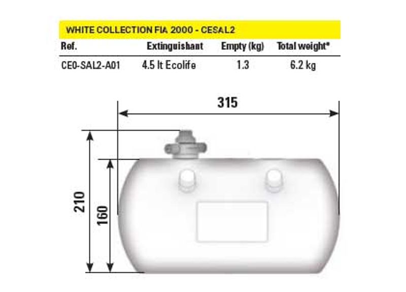 CESAL 2 OMP elsprinkler brandsläckningssystem för saloon bilar 4,25 l, vikt totalt 6,2 kg,