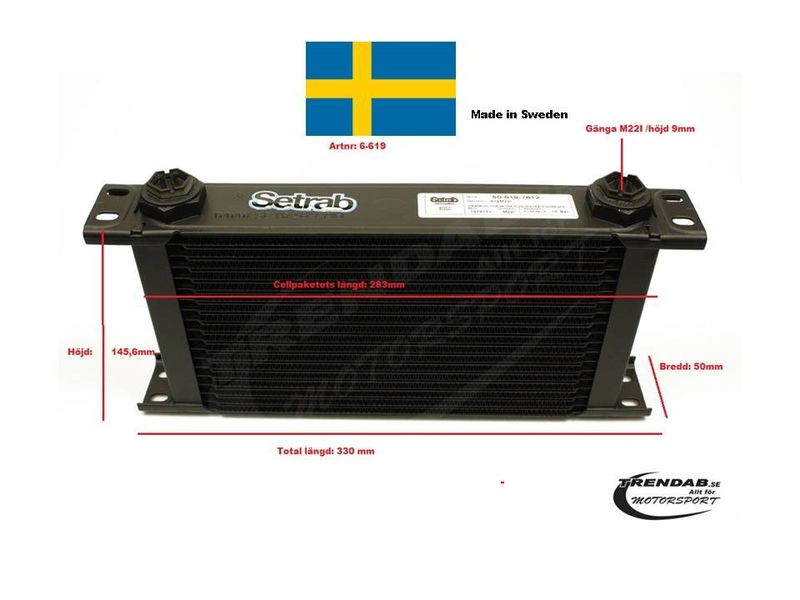 Oljekylare 19 rader cellpaket L: 283 mm H: 145,6 mm