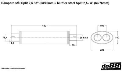 Dämpare stål Split 2,5 / 3" (63/76mm)