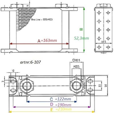 Oljekylare 7 rad cellpaketet L:163 mm Höjd 52,3 mm