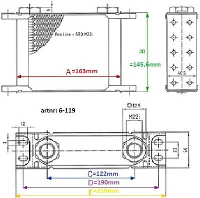 Oljekylare 19 rader cellpaket L: 163 mm Höjd: 145,6 mm