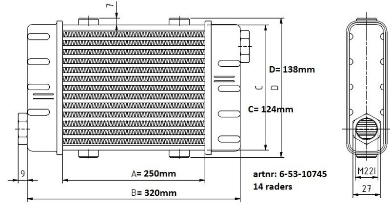 Oljekyl Slimline  L:250mm14rad