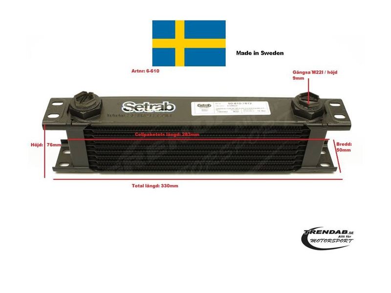 Oljekylare 10 rader cellpaket L: 283 mm H: 76 mm