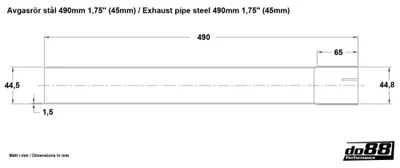 Avgasrör stål 490mm 1,75" (45mm)
