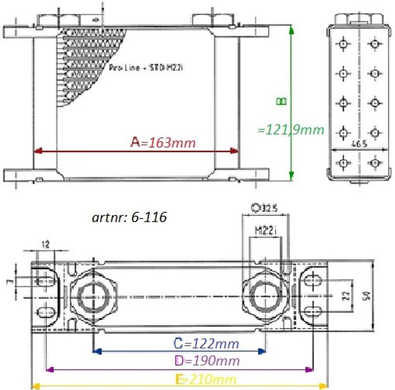 Oljekylare 16 rad cellpaket L: 163 mm höjd: 121,9 mm