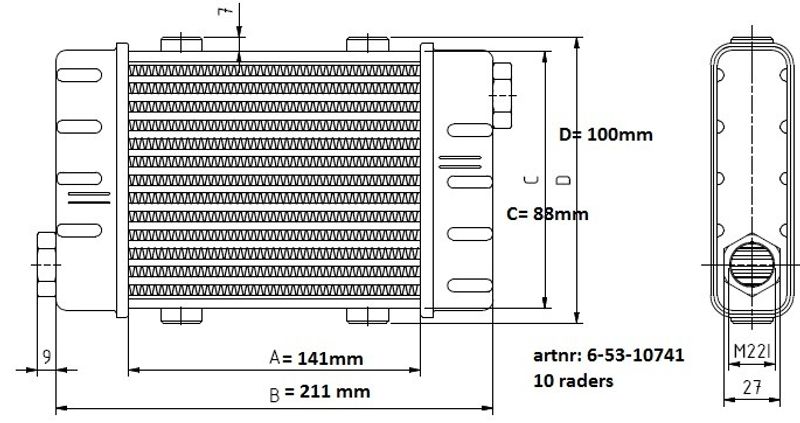 Oljekyl slimline L:141mm 10rad