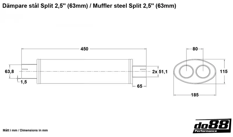 Dämpare stål Split 2 / 2,5" (51/63mm)