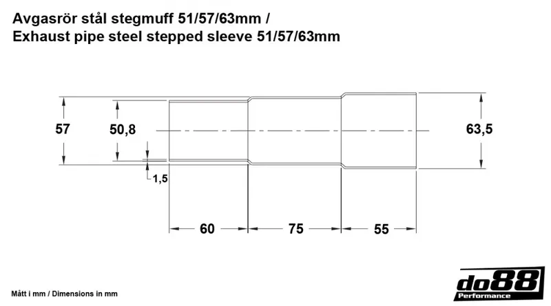 Avgasrör stål stegmuff 51/57/63 mm