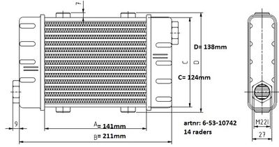 Oljekyl slimline L:141mm 14rad