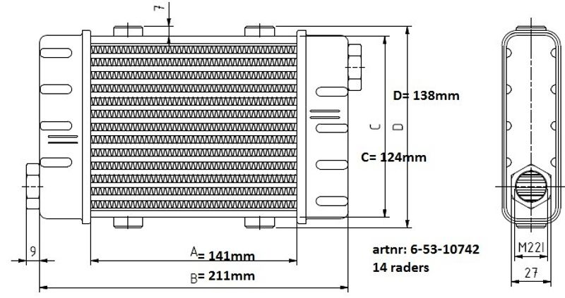 Oljekyl slimline L:141mm 14rad