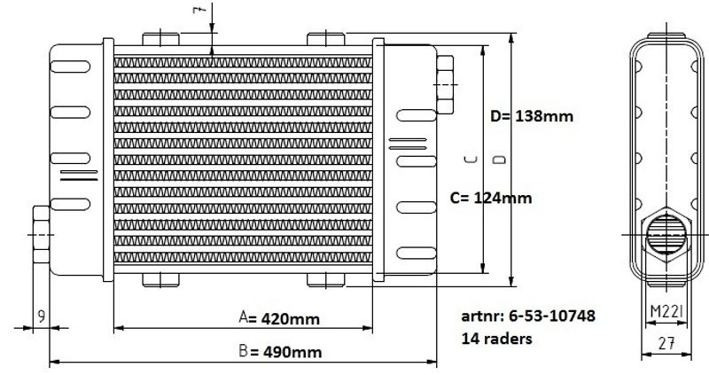 Oljekyl Slimline L:420mm 14rad