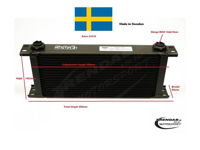 Oljekylare 19 rader cellpaket L: 358 mm H: 145,6 mm