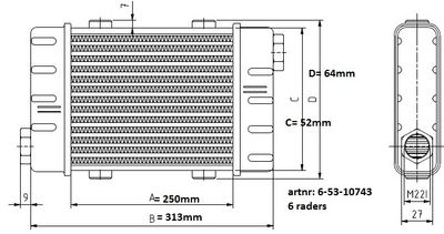 Oljekyl slimline L:250 mm 6rad