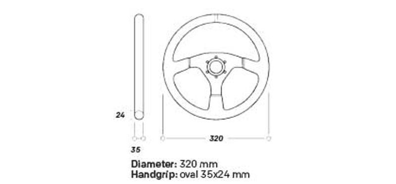 Ratt OMP 320 Alu S 320mm Plan Svart Mocka