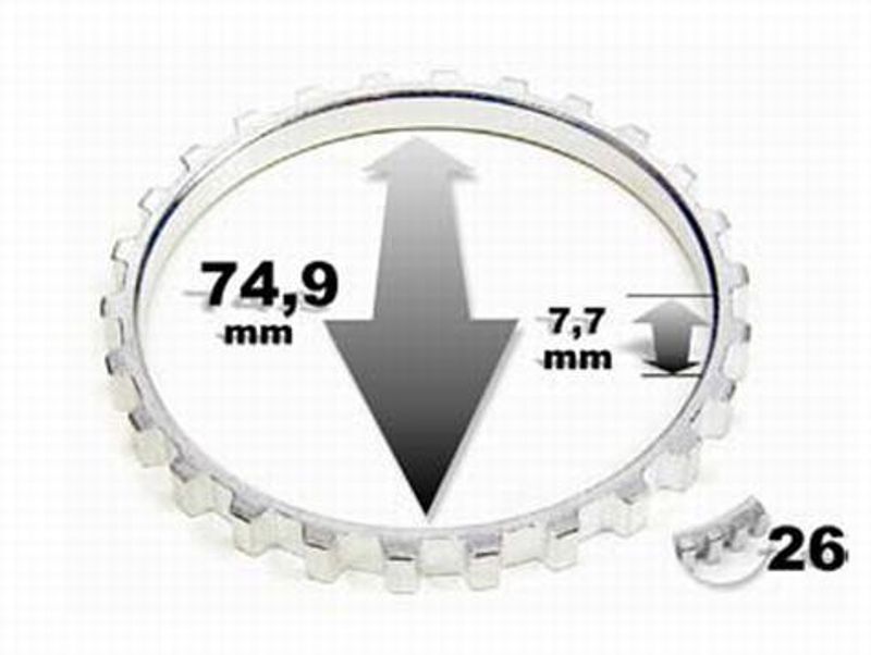 ABS sensor ring fram 26 Kugg in.dia.74,9x7,7mm