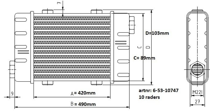 Oljekyl slimline L:420mm 10rad