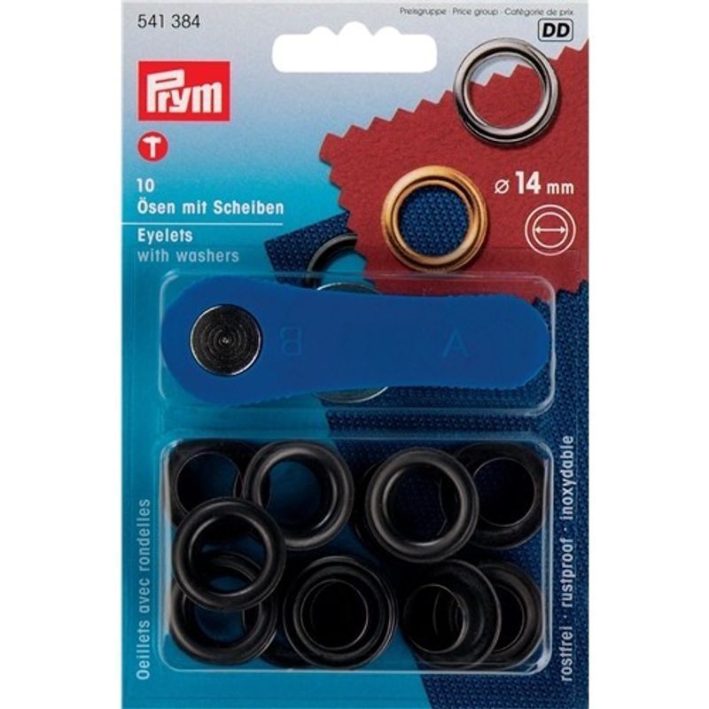 Prym Öljetter 14 mm insida, med bricka Guldfärgad