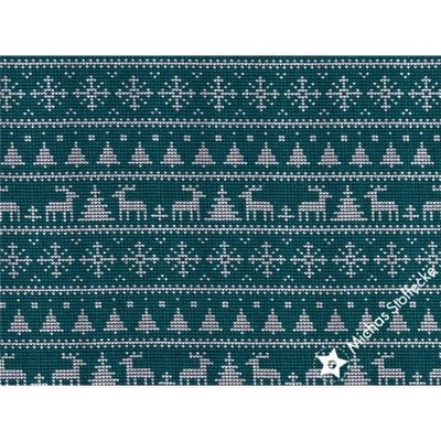 Digitaltryck -Stickat - Winter Wonderland - Petrol