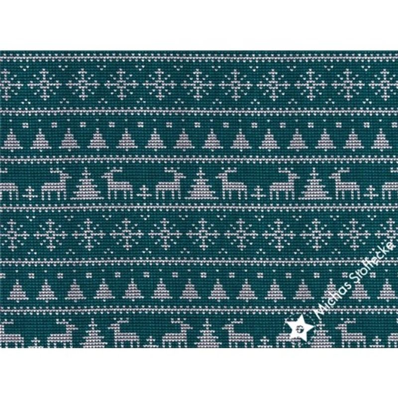 Digitaltryck -Stickat - Winter Wonderland - Petrol