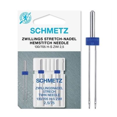 Tvilling-stretch nål 2,5mm-75 2-pack